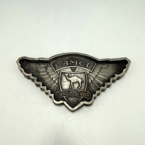 Vtg Camel Cigarettes Genuine Taste Winged Metal Emblem Sign Pewter Tone 6.5in